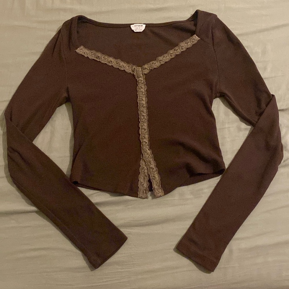 Cute cropped brown long sleeve, Cotton on brand, size small